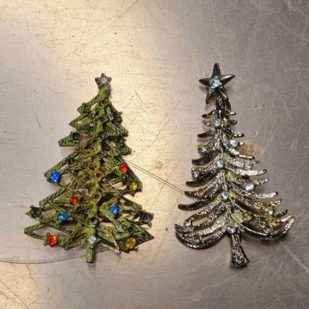2 Christmas Tree Brooches